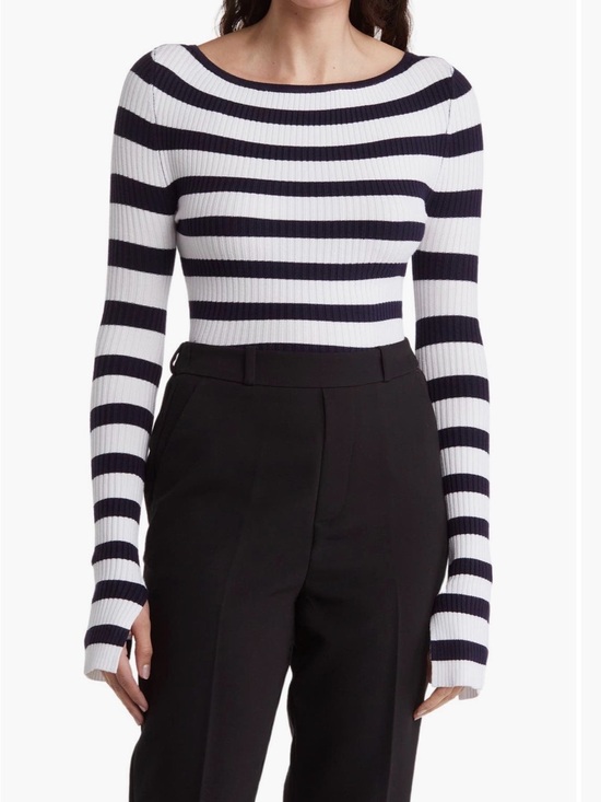 By Design Sweaters - Classic Striped Ribbed Scoop-Neck Sweater - White & Black